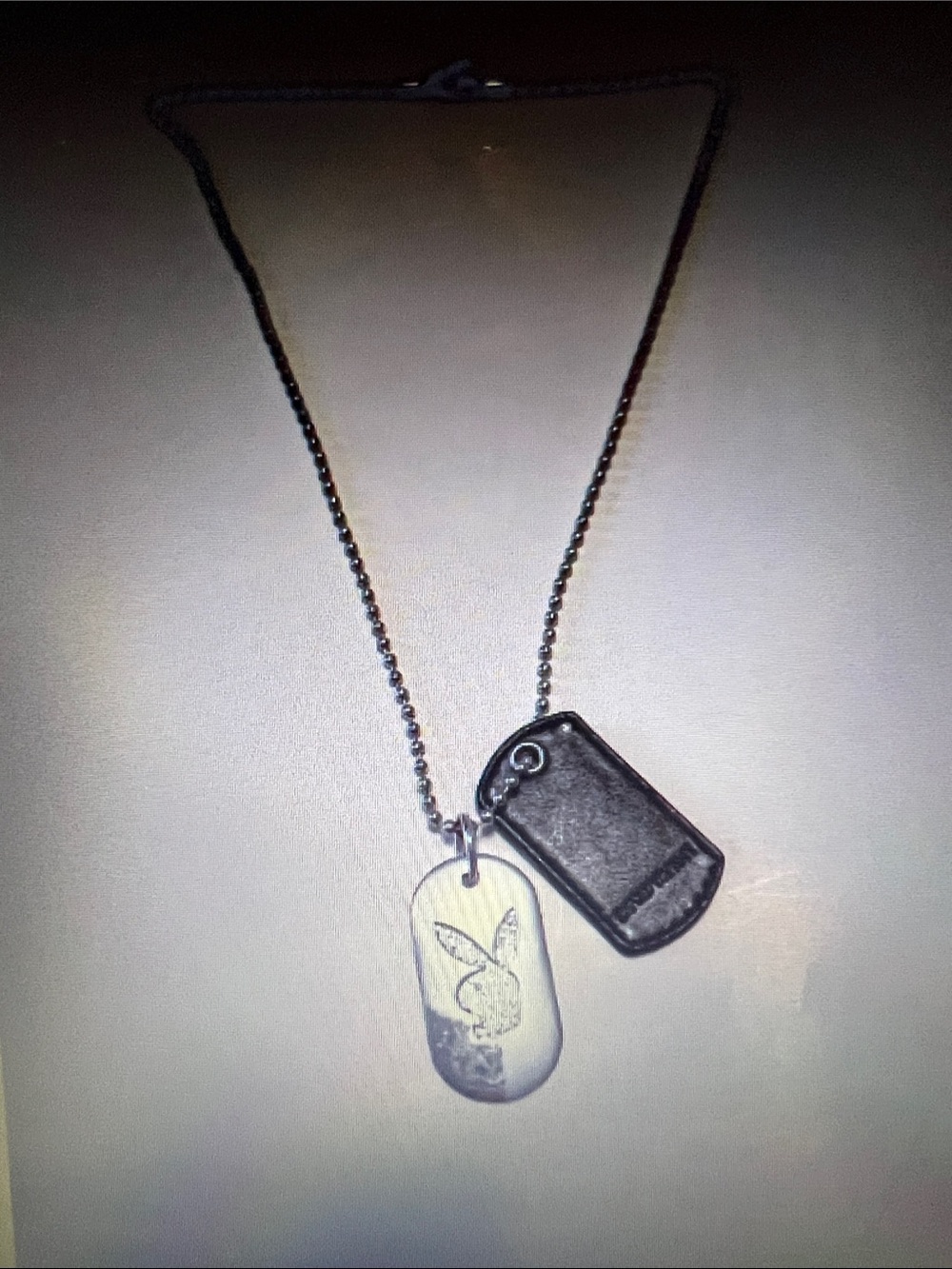 Black Leather and Metal Dog Tag Pendant Necklace